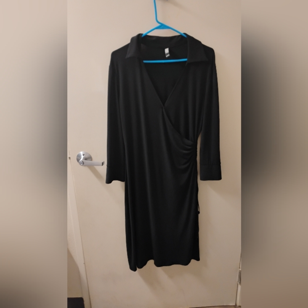Vintage 2000s Laundry By Shelli Segal Ruched Collared Black Dress